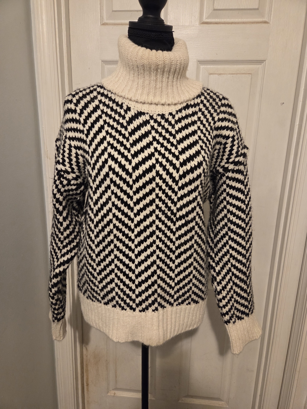 Mango Black and Cream Chevron Turtleneck Sweater